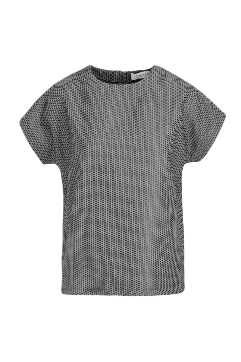 The Ava Top in Wool and Silk - Black Geo