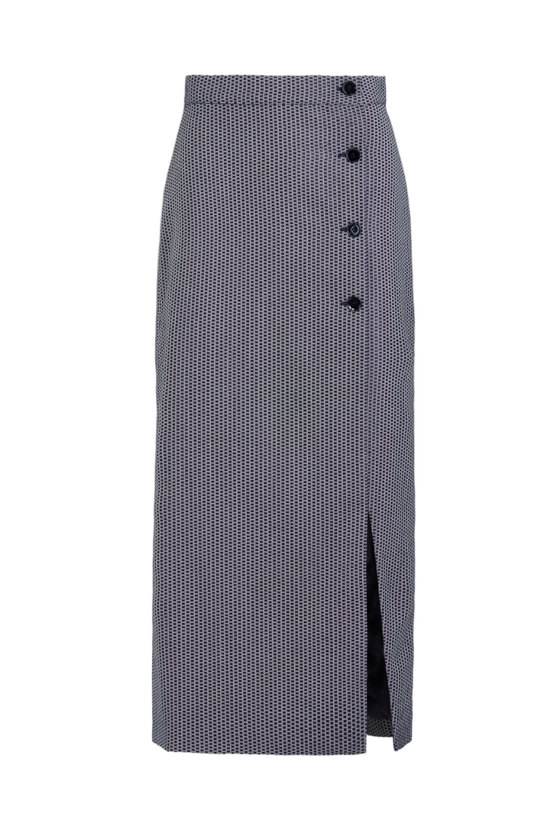 The Sadie Skirt in Wool and Silk - Black Geo