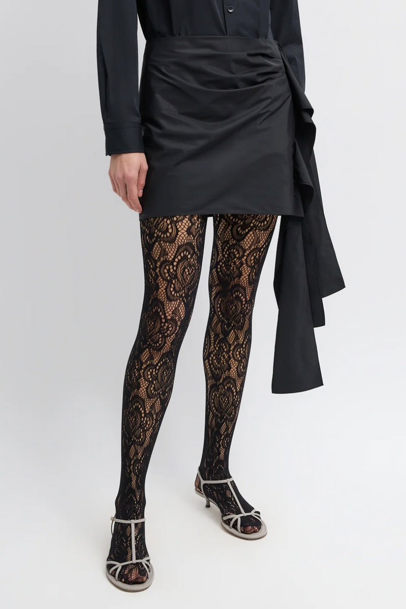 Italian Sporty Nylon Ribbon Mini Skirt - Black