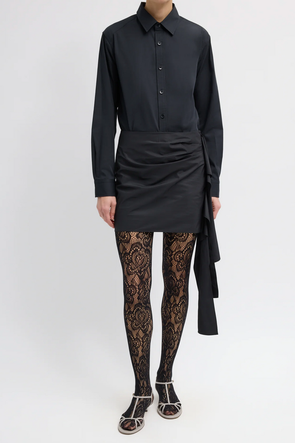 Italian Sporty Nylon Ribbon Mini Skirt - Black