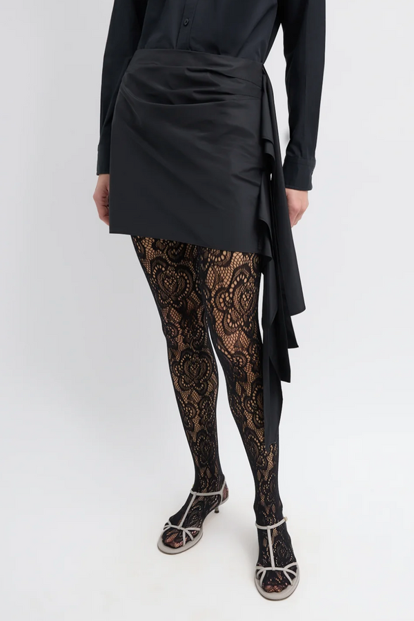 Italian Sporty Nylon Ribbon Mini Skirt - Black