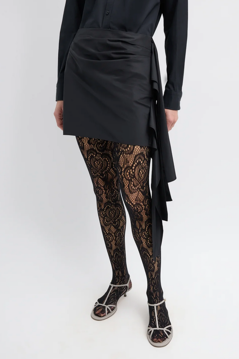 Italian Sporty Nylon Ribbon Mini Skirt - Black