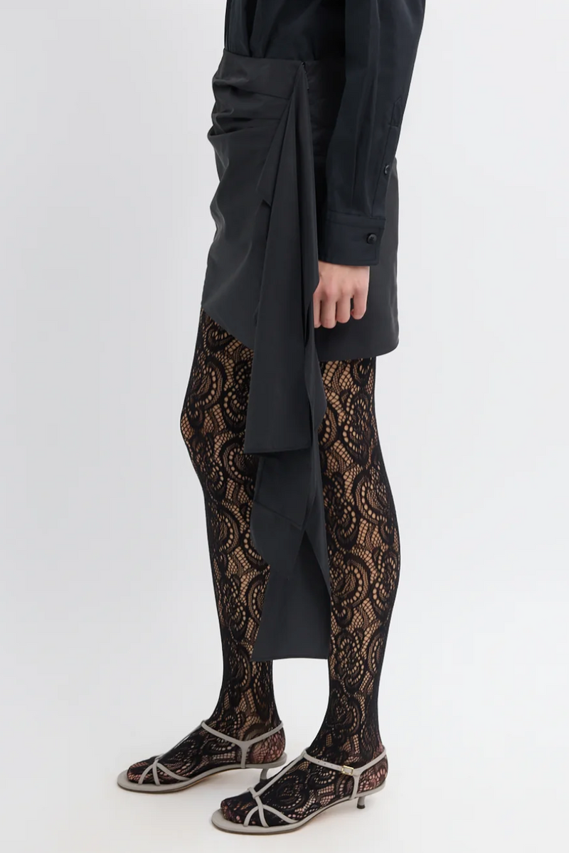 Italian Sporty Nylon Ribbon Mini Skirt - Black