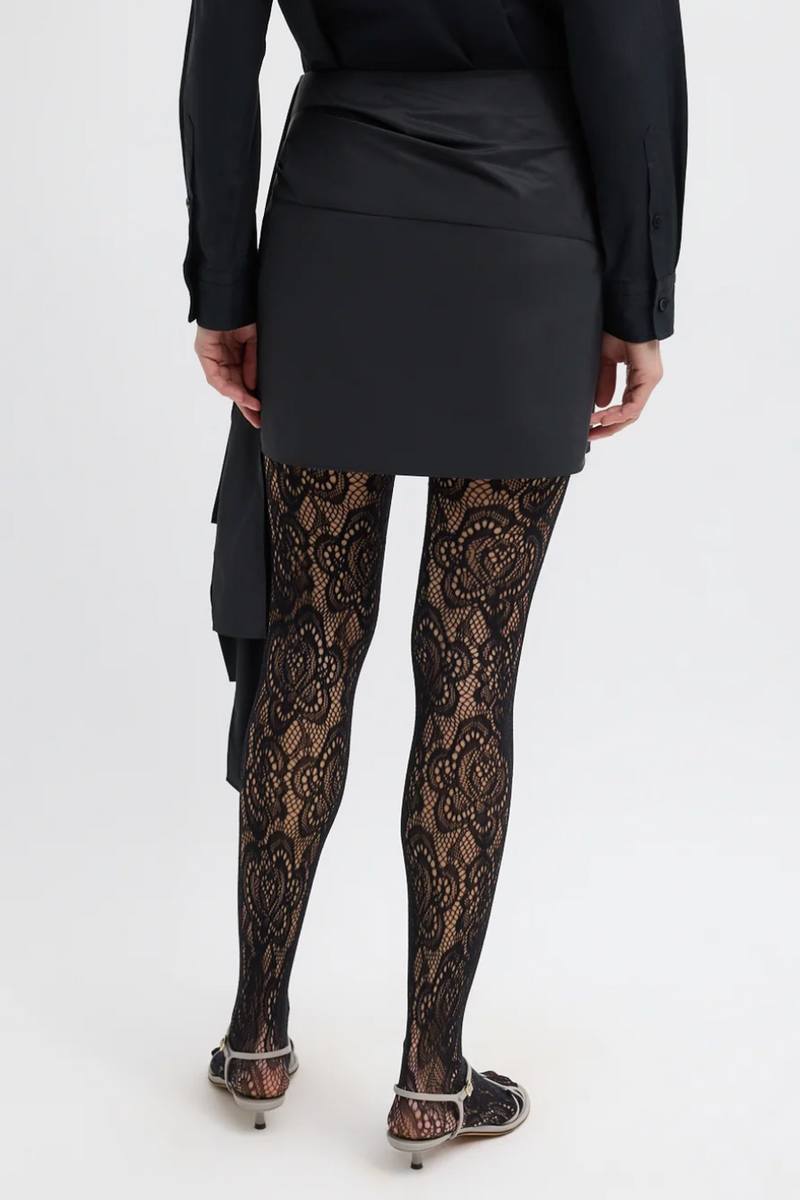 Italian Sporty Nylon Ribbon Mini Skirt - Black