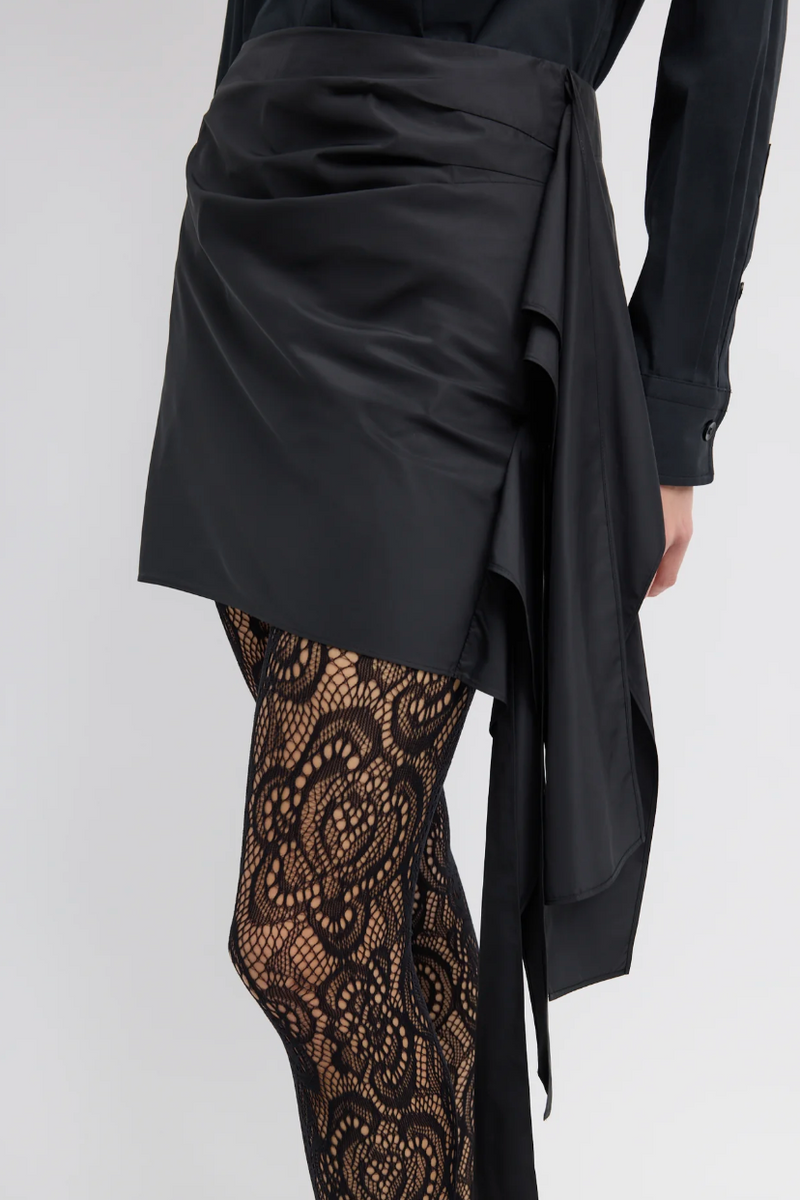 Italian Sporty Nylon Ribbon Mini Skirt - Black