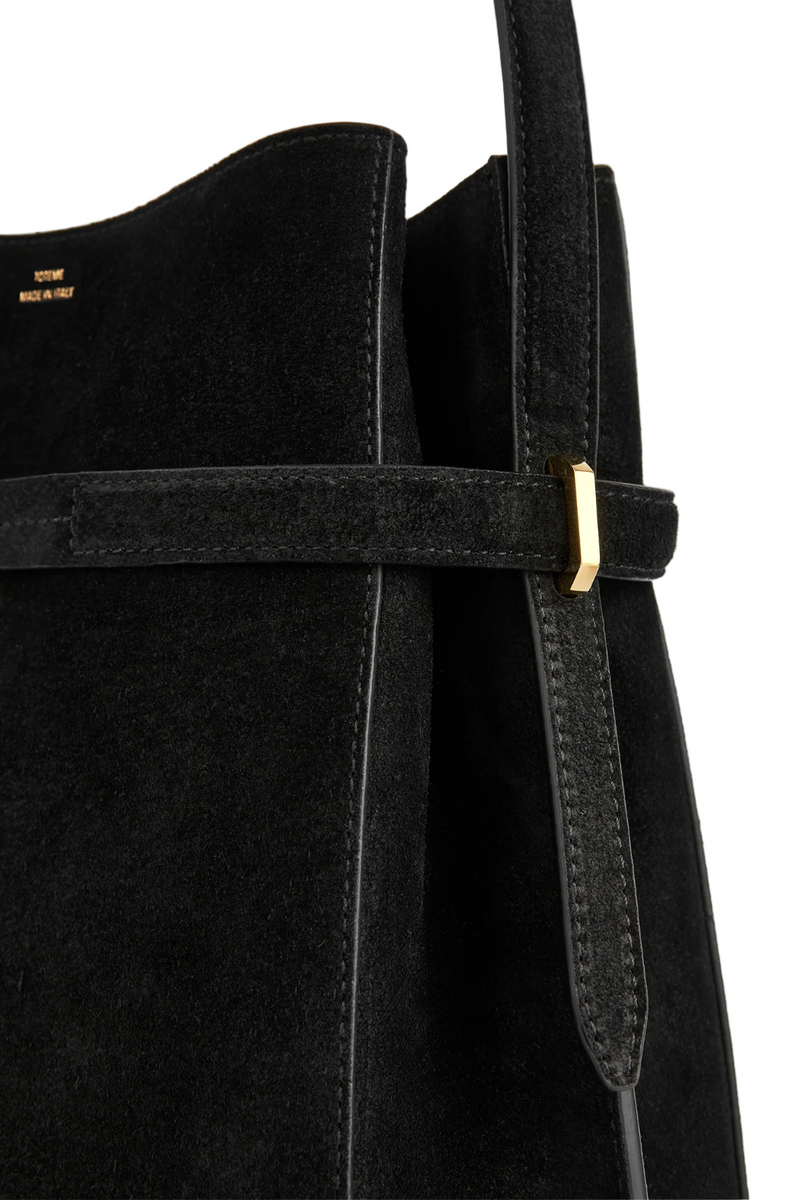 Belted Suede Bucket Bag - Black