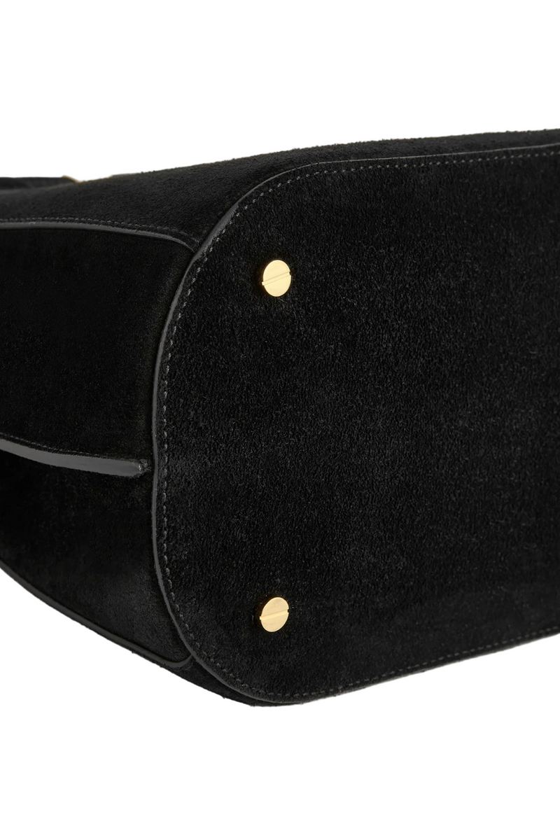Belted Suede Bucket Bag - Black