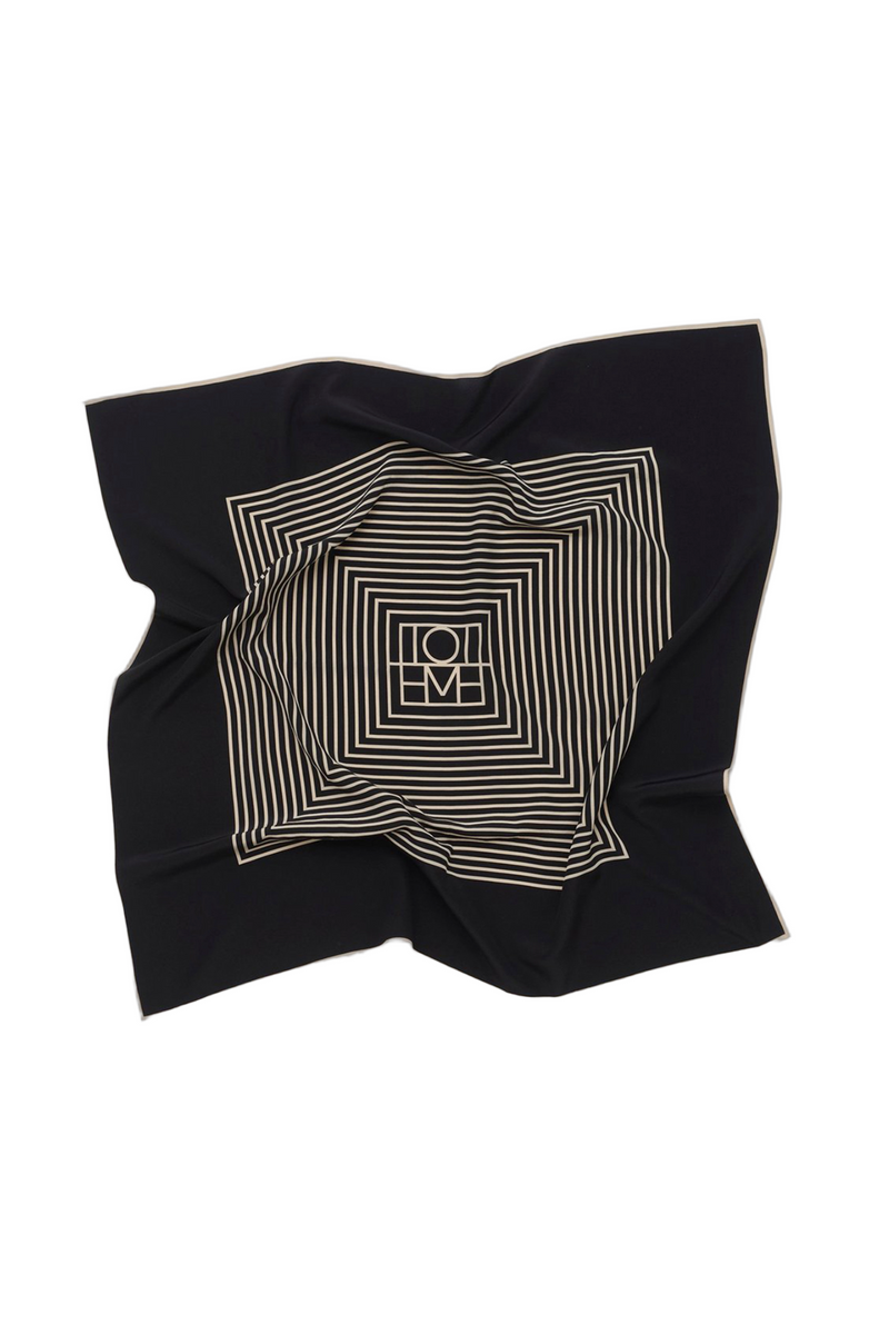 Centered Monogram Silk Scarf - Black