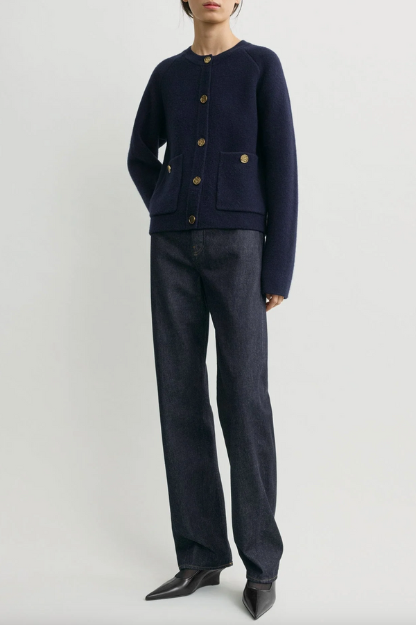 Hammered Button Cardigan - Navy