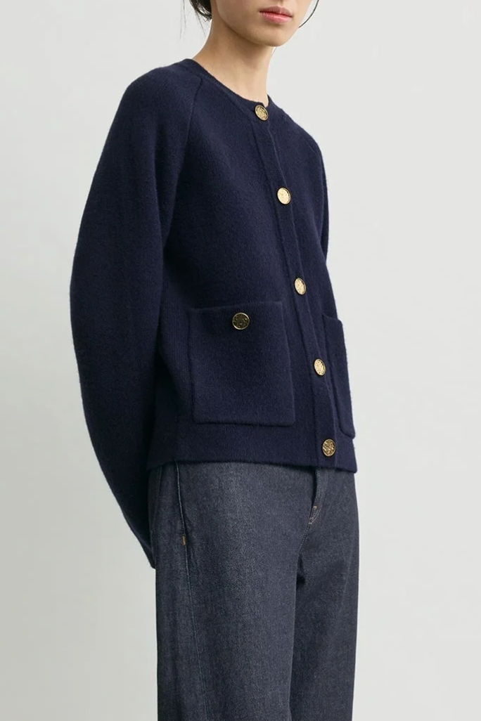 Hammered Button Cardigan - Navy