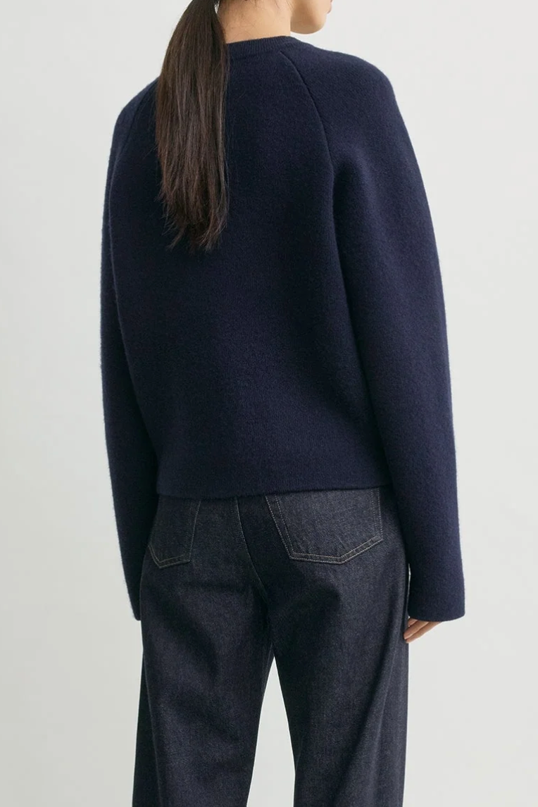 Hammered Button Cardigan - Navy