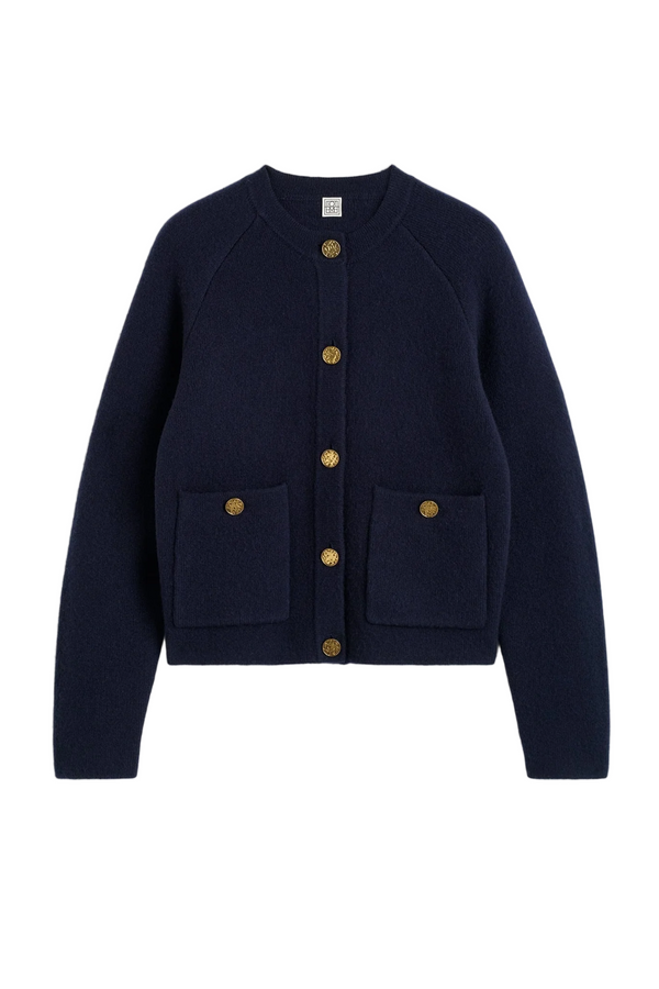 Hammered Button Cardigan - Navy