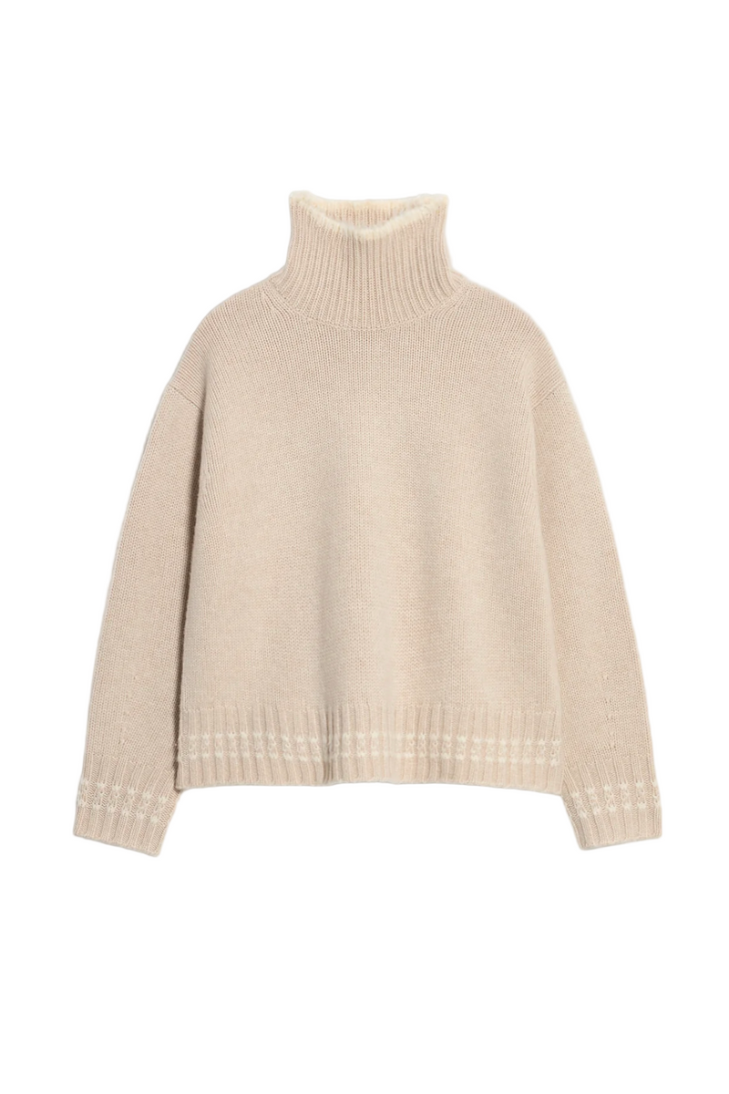 Tipped Cozy Turtleneck - Sandstone/Cream