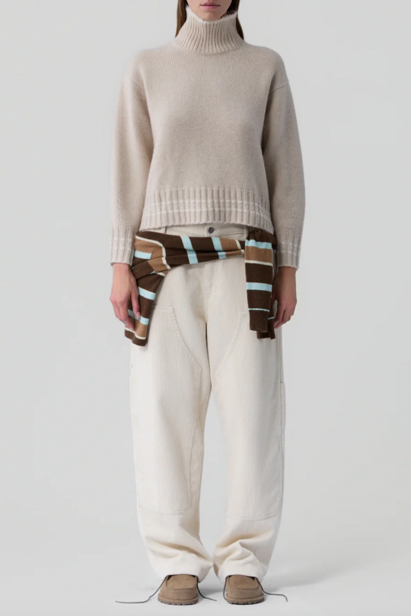 Tipped Cozy Turtleneck - Sandstone/Cream