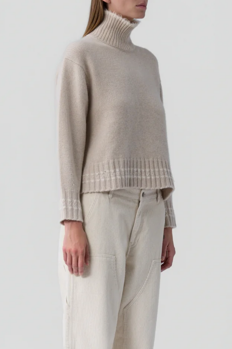 Tipped Cozy Turtleneck - Sandstone/Cream