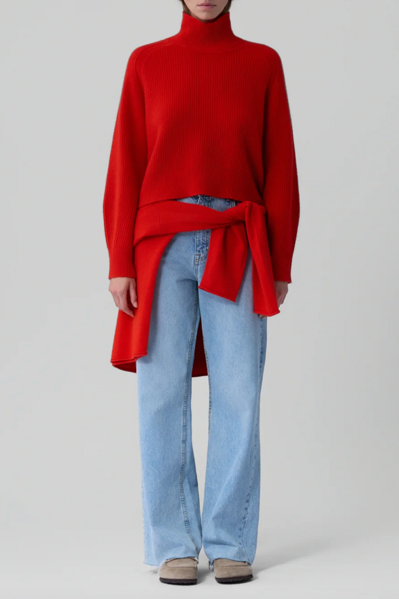 Cropped Rib Turtleneck - Chili