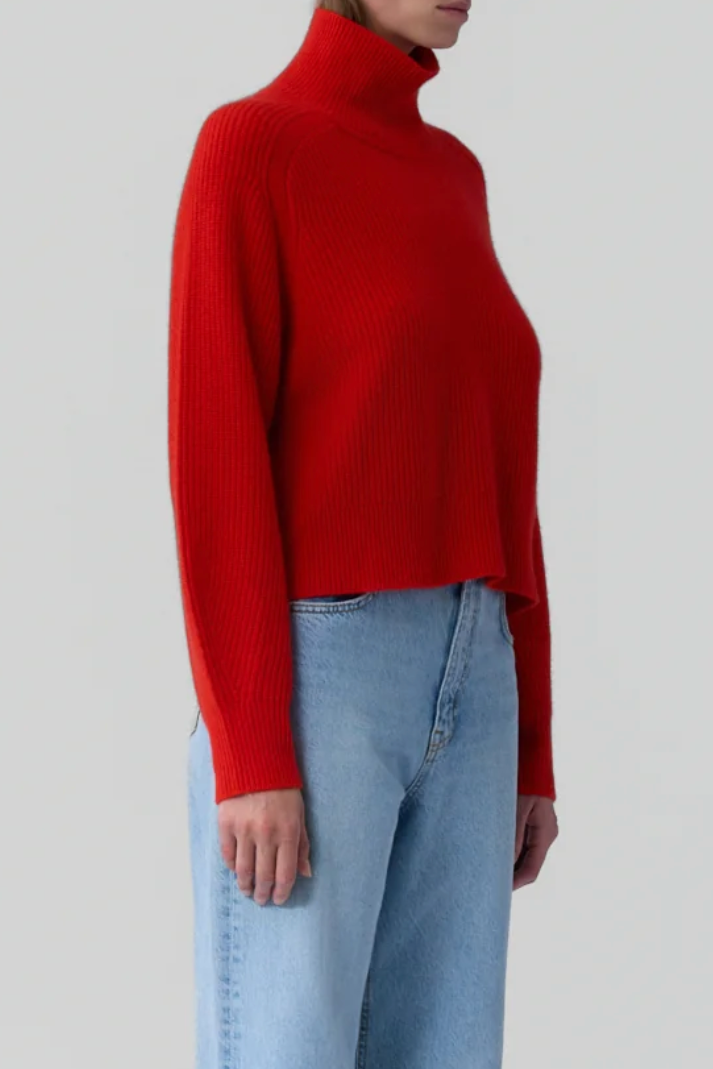 Cropped Rib Turtleneck - Chili