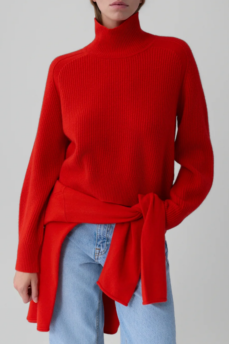 Cropped Rib Turtleneck - Chili