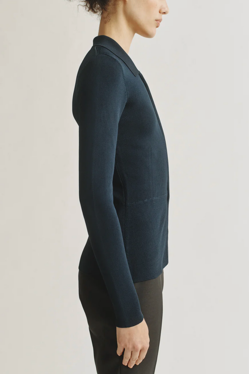 Zip-Up Polo in Viscose - Navy