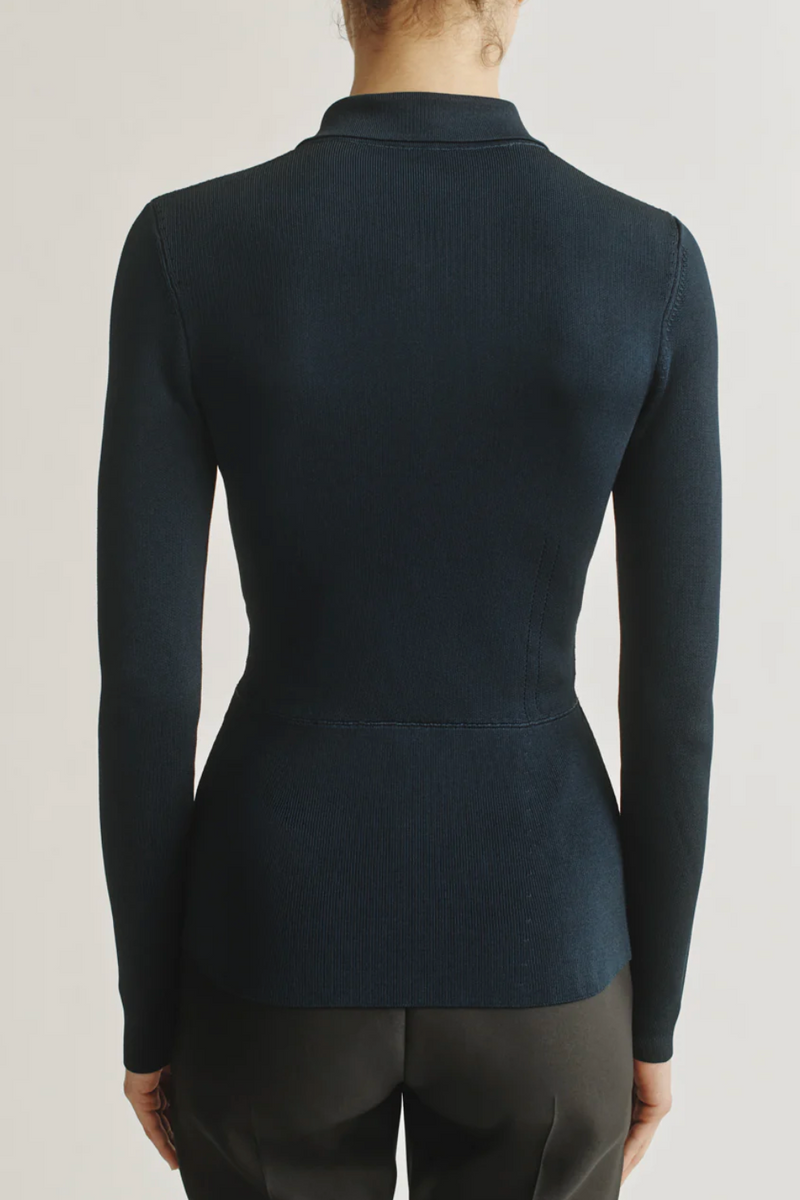 Zip-Up Polo in Viscose - Navy