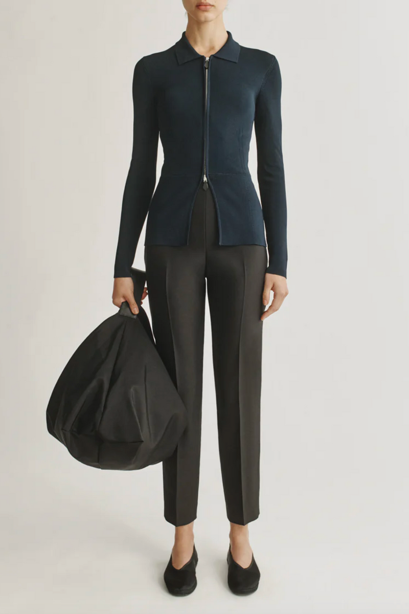 Zip-Up Polo in Viscose - Navy