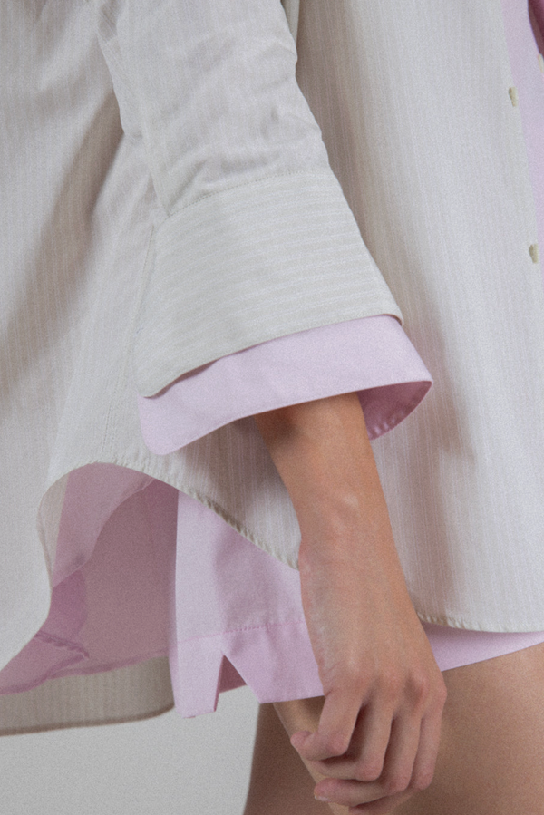 La Shirt Classica in Cotton Poplin - Alabaster Stripe