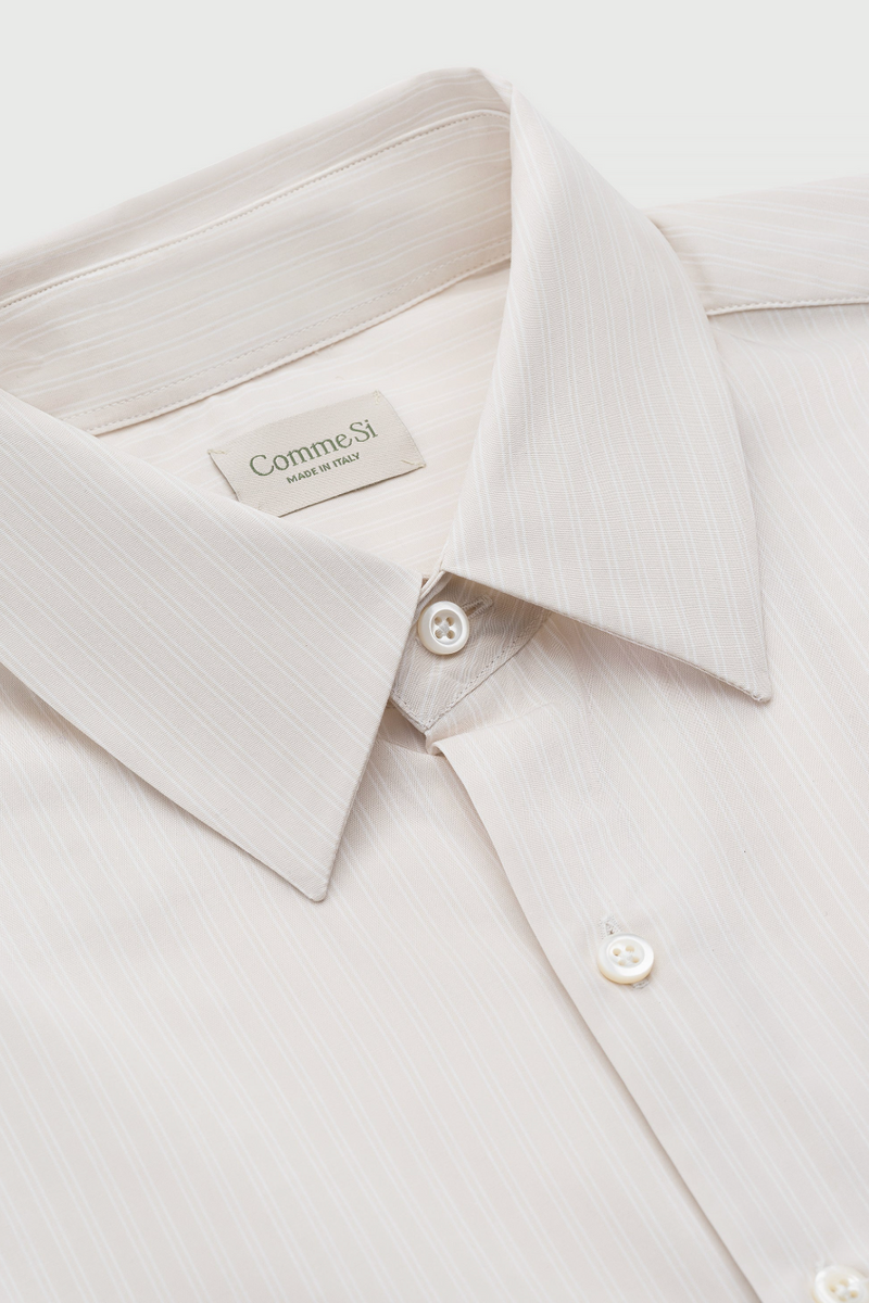 La Shirt Classica in Cotton Poplin - Alabaster Stripe