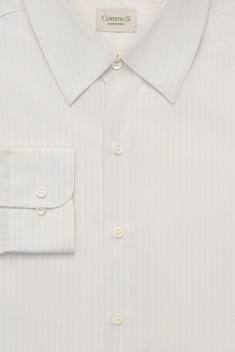 La Shirt Classica in Cotton Poplin - Alabaster Stripe