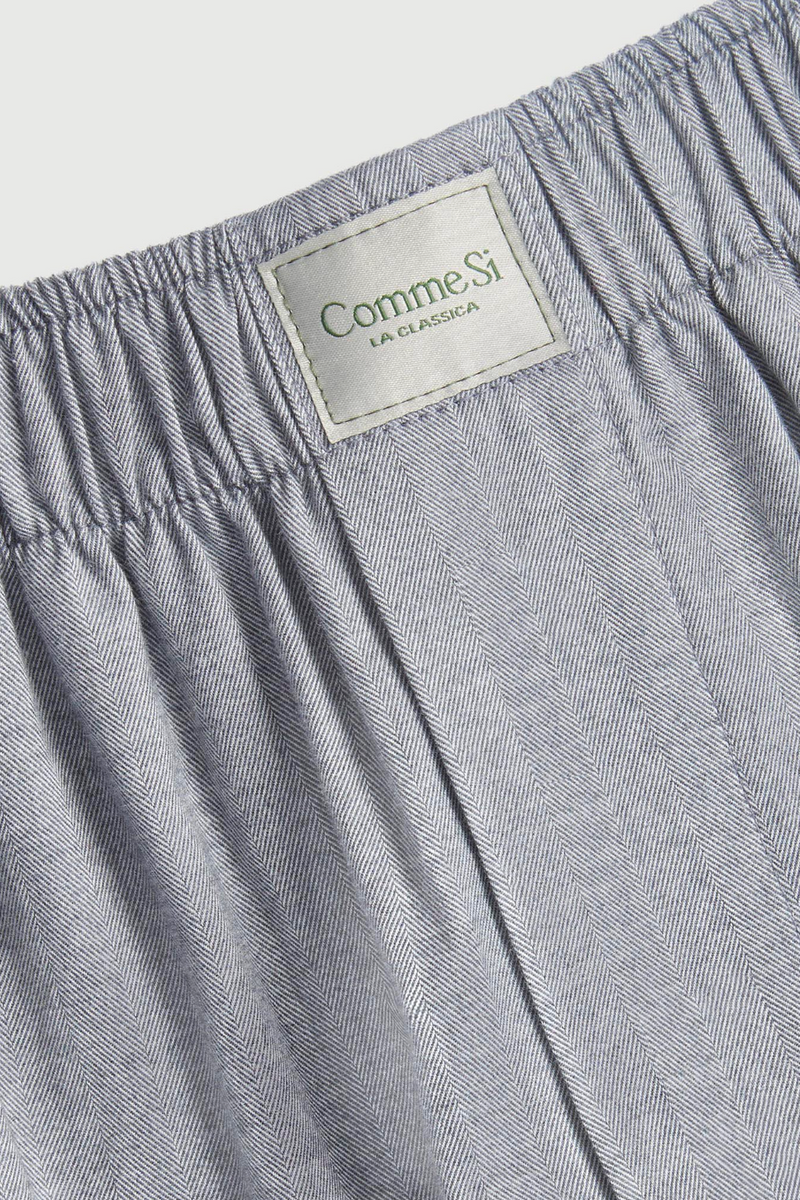 La Boxer Bermuda in Cotton Flannel - Light Grey Herringbone