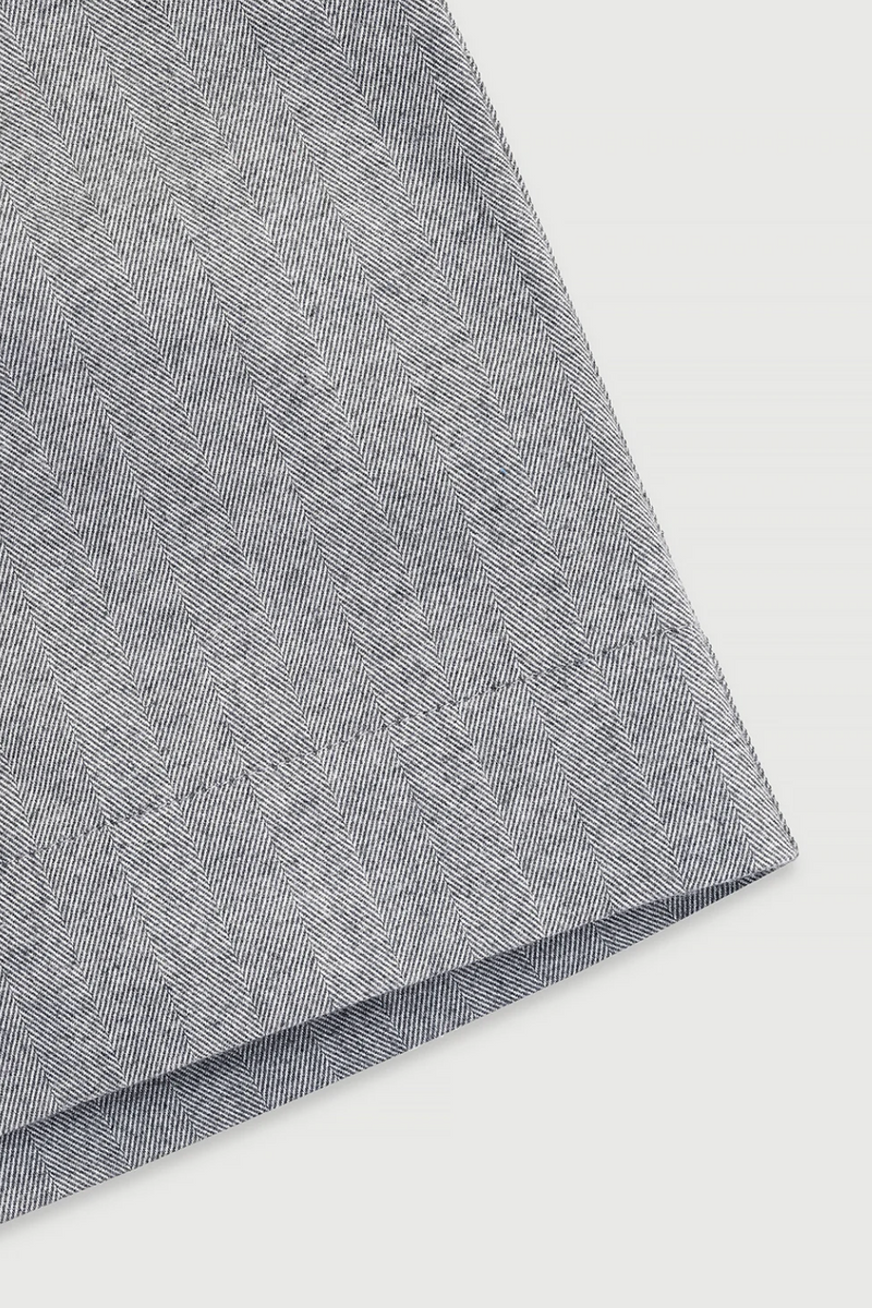La Boxer Bermuda in Cotton Flannel - Light Grey Herringbone