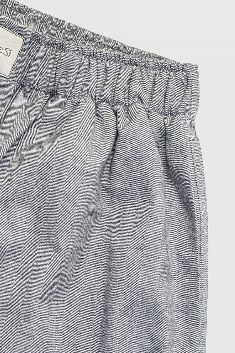 La Boxer Bermuda in Cotton Flannel - Light Grey Herringbone