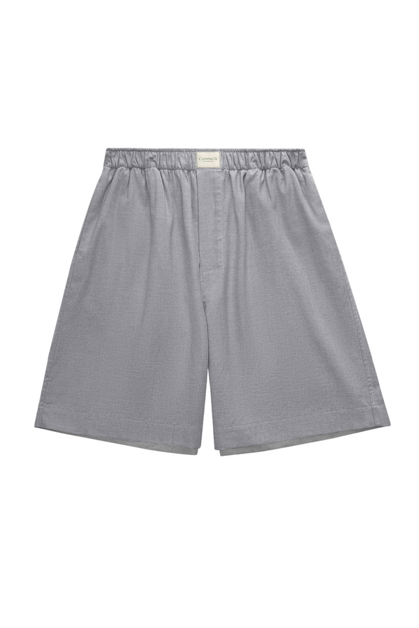 La Boxer Bermuda in Cotton Flannel - Light Grey Herringbone
