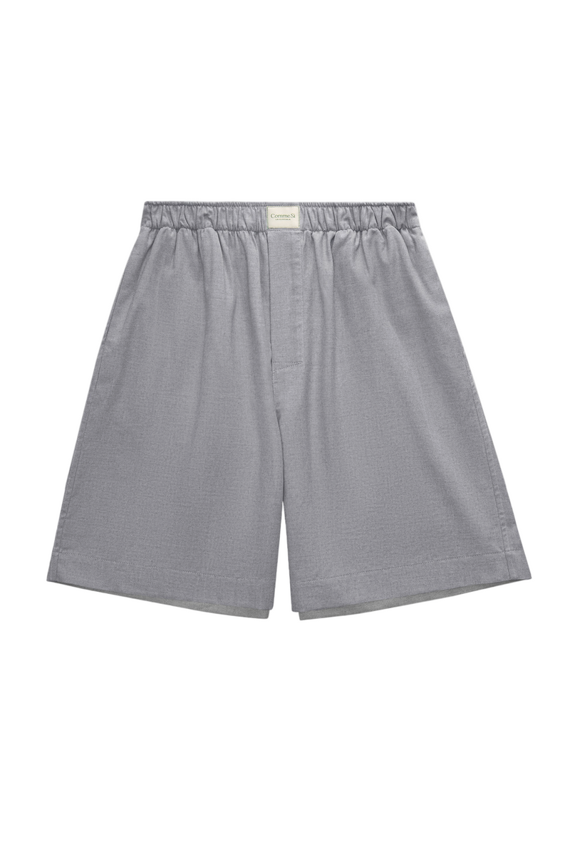 La Boxer Bermuda in Cotton Flannel - Light Grey Herringbone