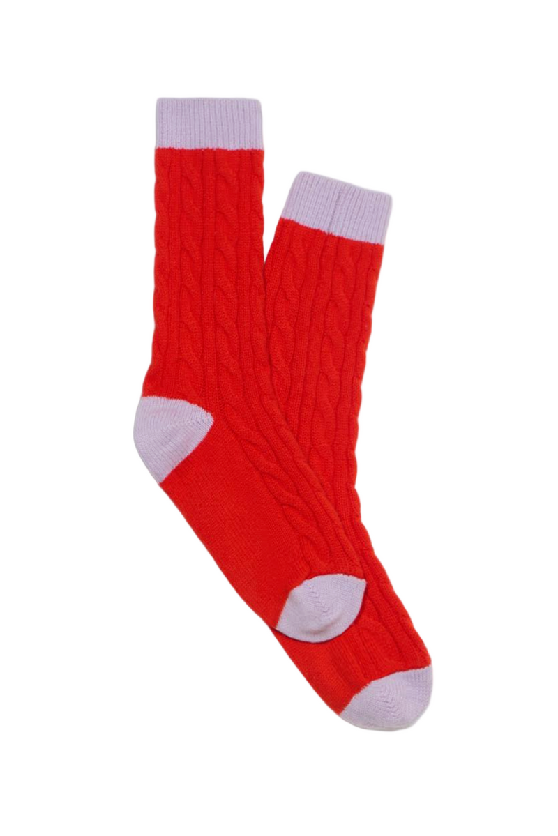 Cable Socks - Chili/Dusk