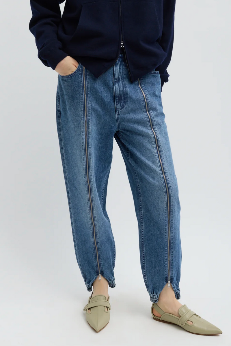 Zippered Denim Jogger - Classic Blue