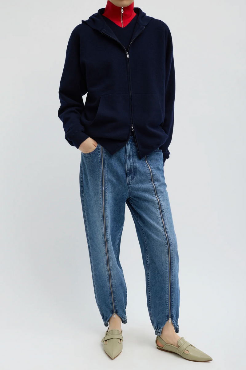 Zippered Denim Jogger - Classic Blue