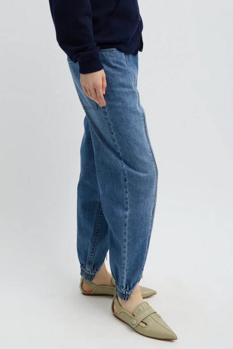 Zippered Denim Jogger - Classic Blue
