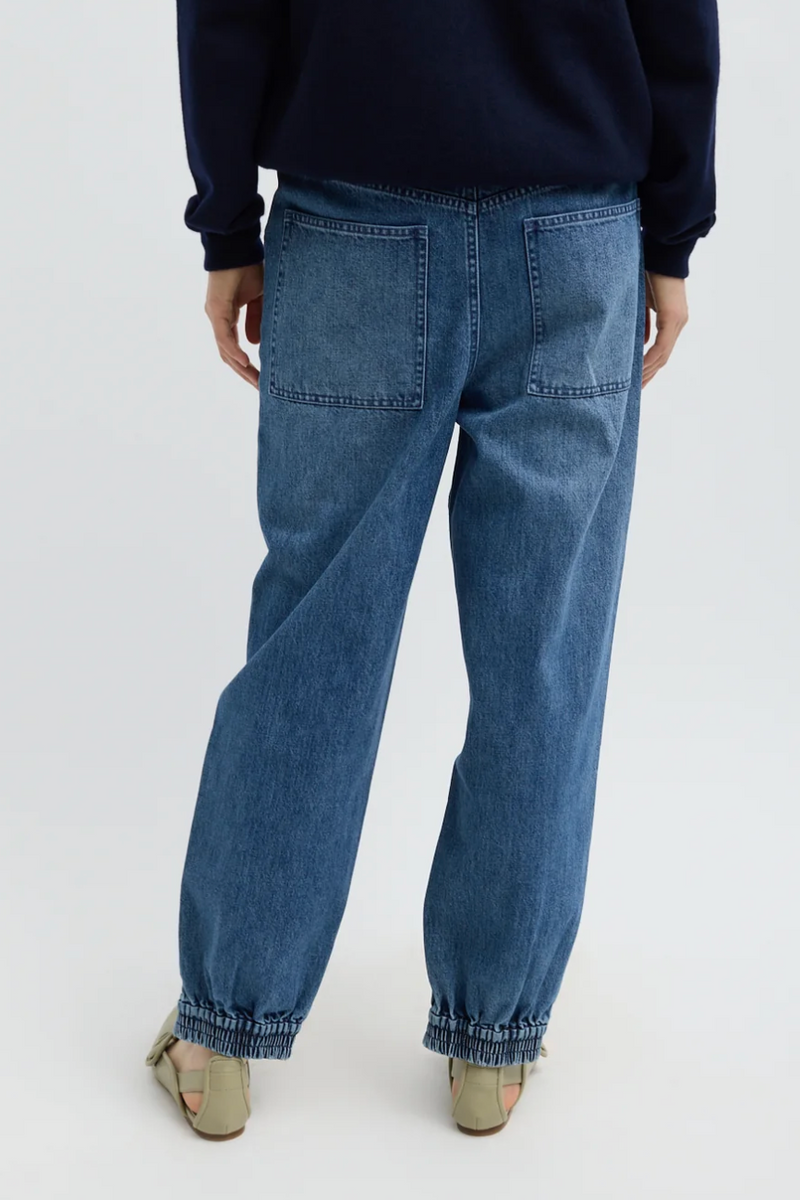 Zippered Denim Jogger - Classic Blue