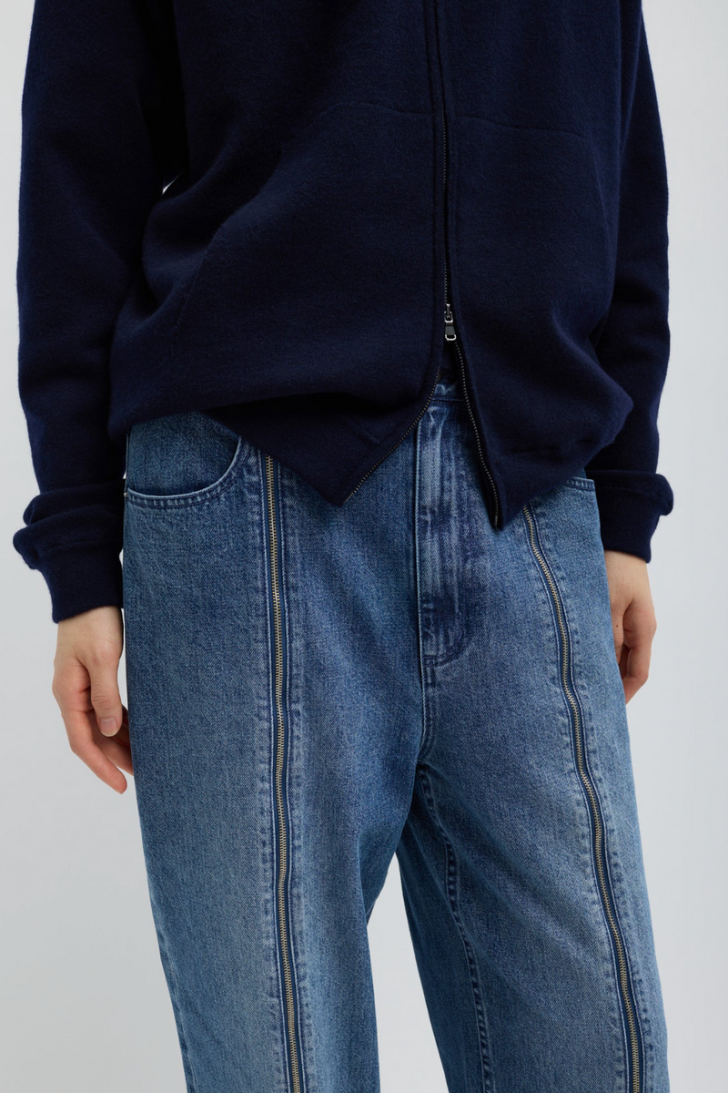 Zippered Denim Jogger - Classic Blue