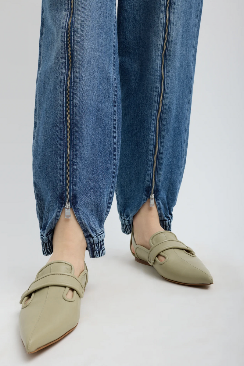 Zippered Denim Jogger - Classic Blue