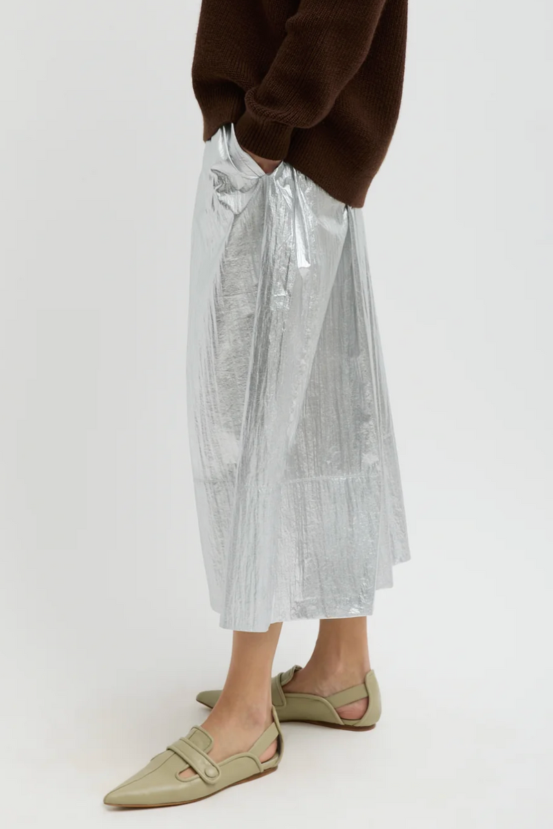 Metallic Nylon Pull On Full Skirt - Silver