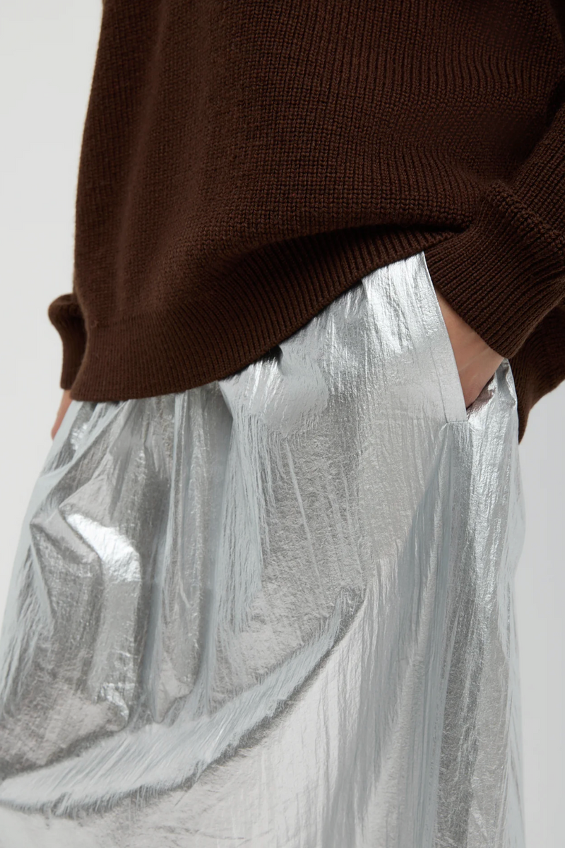 Metallic Nylon Pull On Full Skirt - Silver