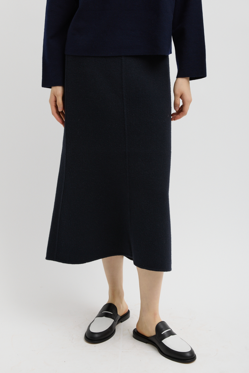 Luxe Double Faced Wool Angora Sculpted Skirt - Navy