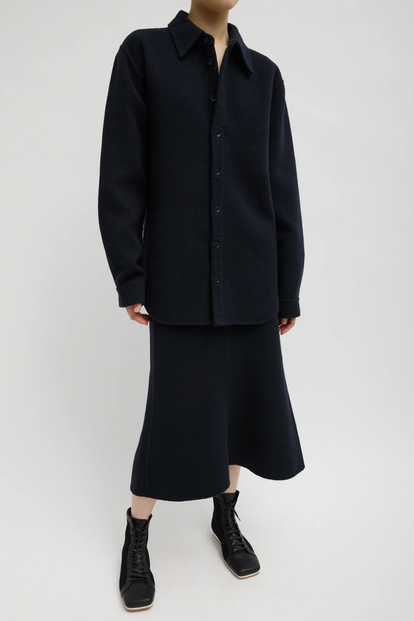 Luxe Double Faced Wool Angora Sculpted Skirt - Navy