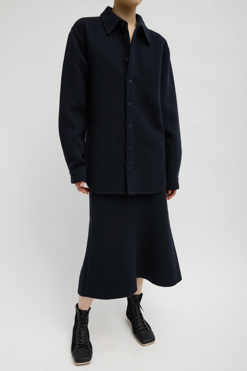 Luxe Double Faced Wool Angora Sculpted Skirt - Navy