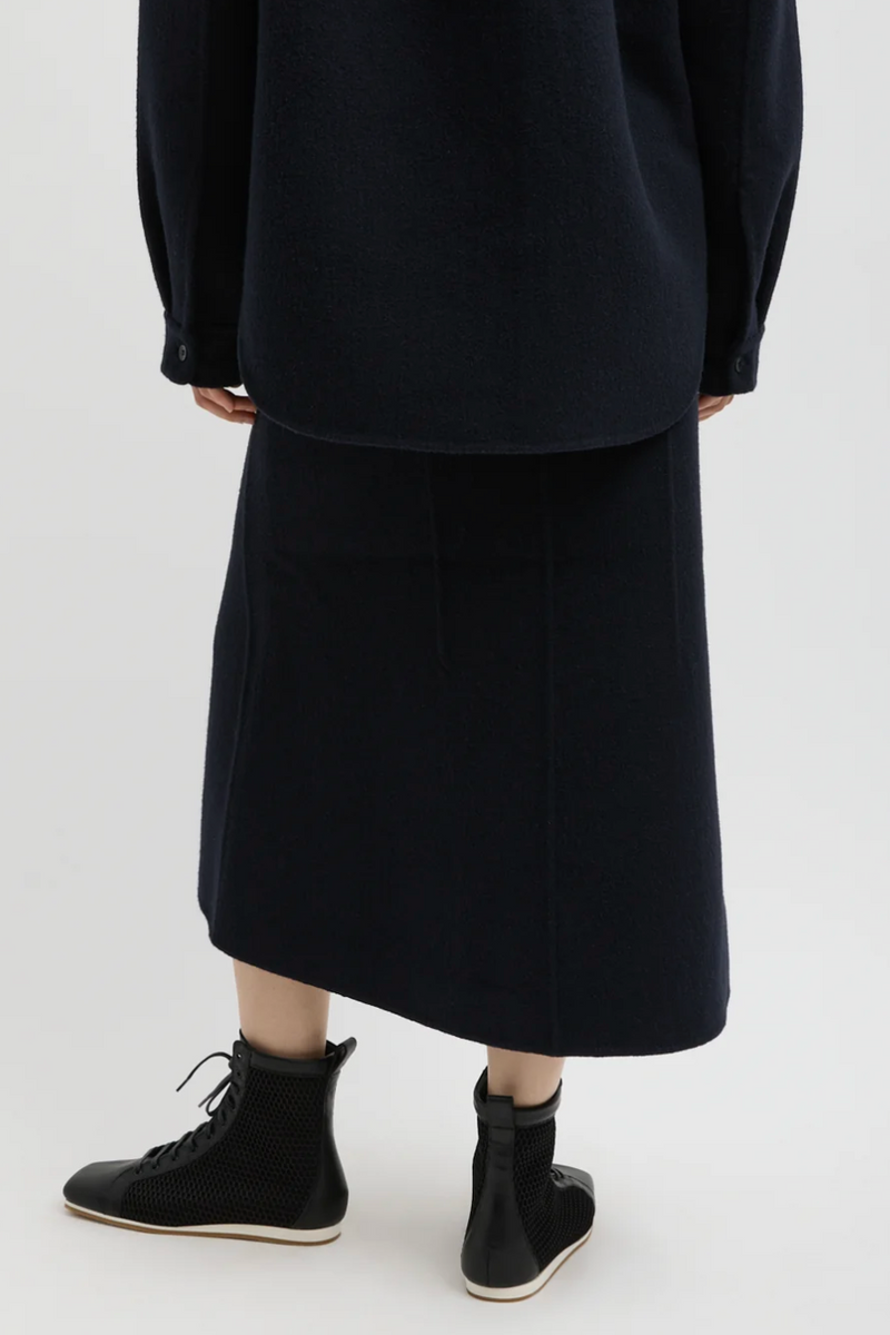 Luxe Double Faced Wool Angora Sculpted Skirt - Navy