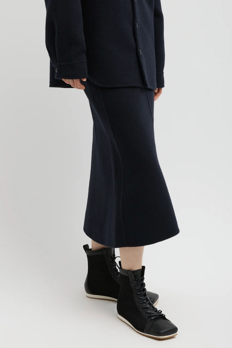 Luxe Double Faced Wool Angora Sculpted Skirt - Navy