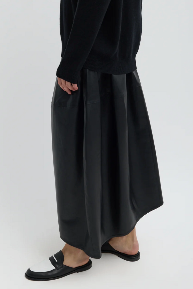 Leather Asymmetrical Balloon Skirt - Black
