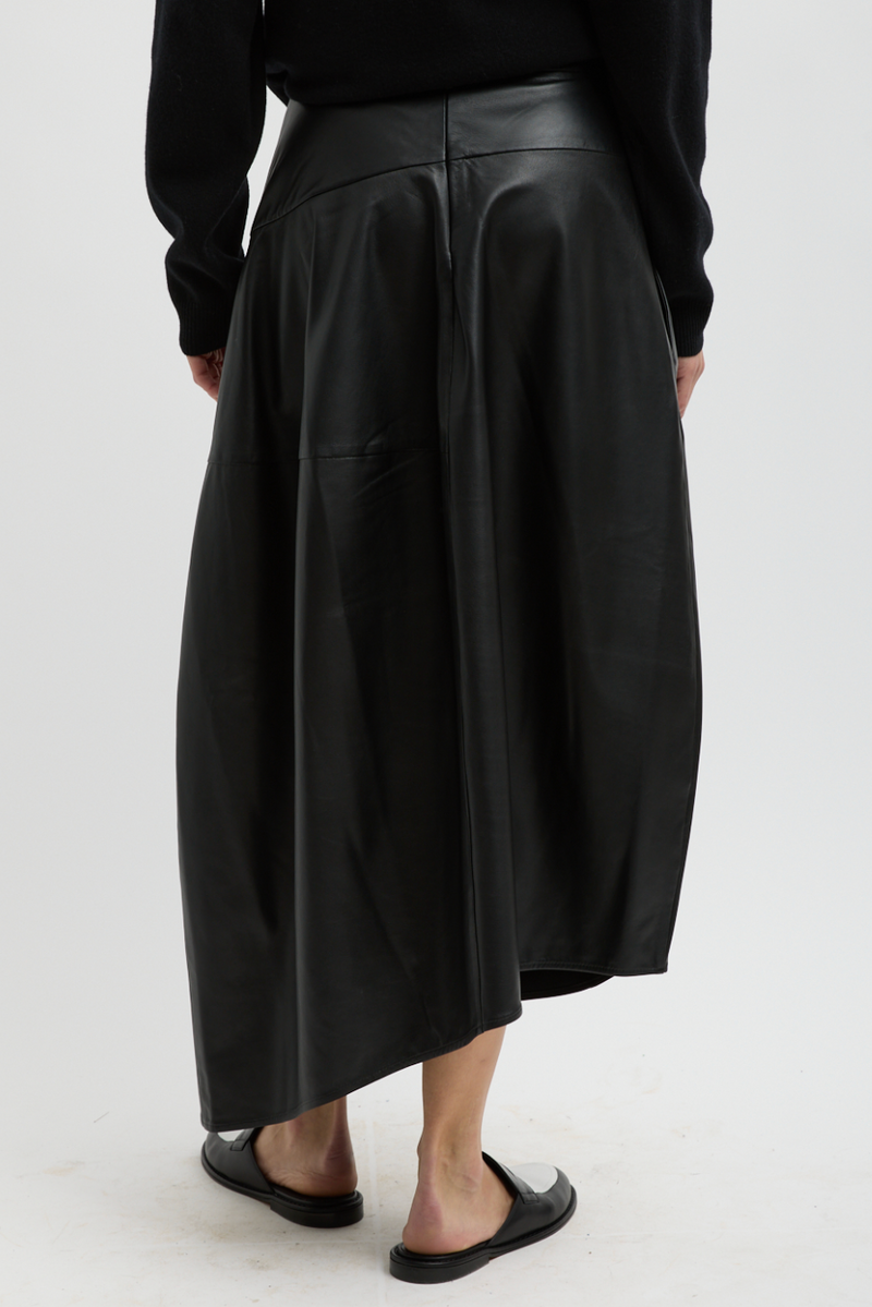 Leather Asymmetrical Balloon Skirt - Black