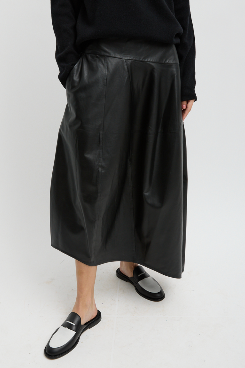 Leather Asymmetrical Balloon Skirt - Black